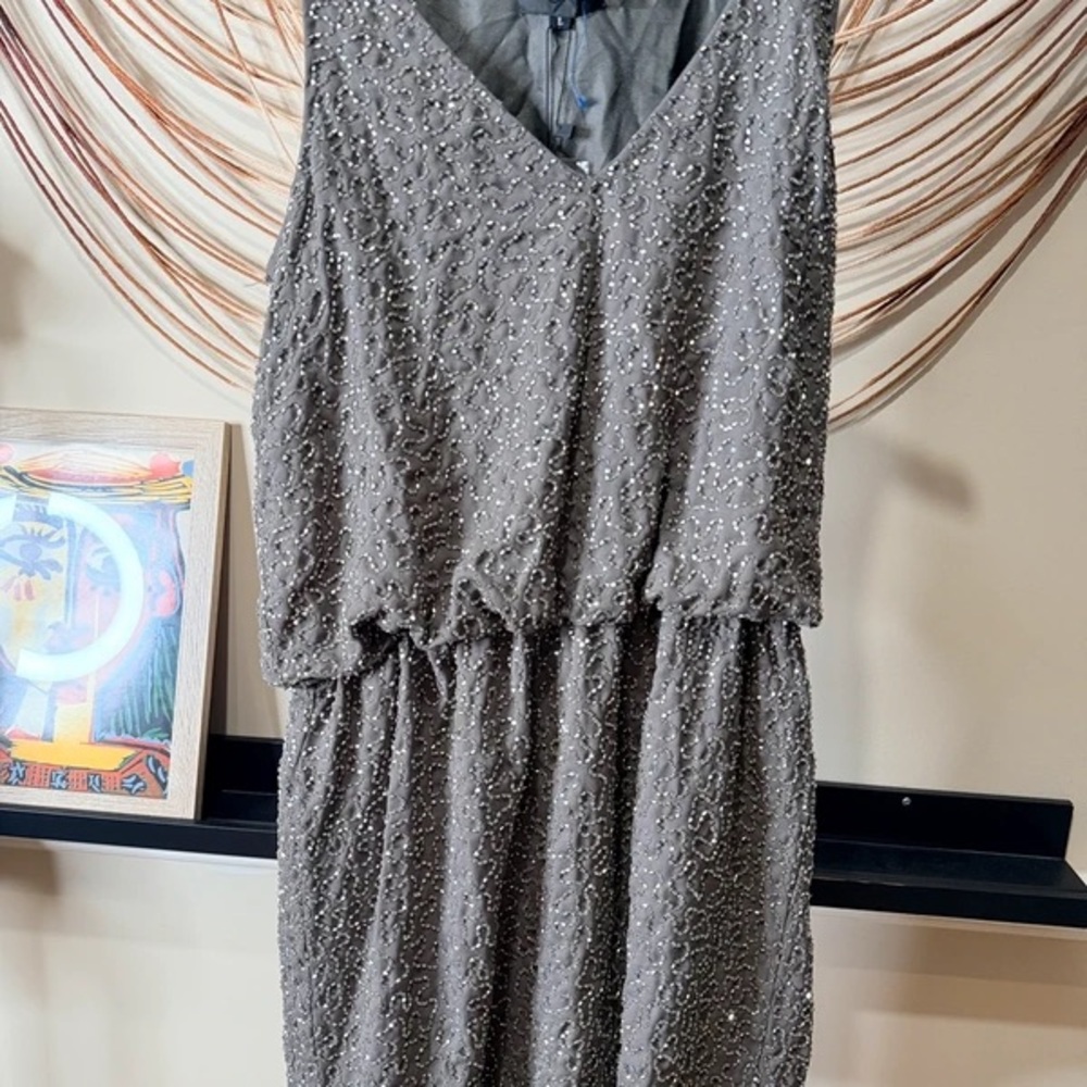 Gracia Beaded V-Neck Sleeveless Dress - Gray